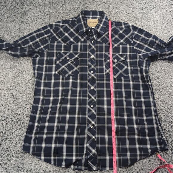 Vintage Wrangler Shirt Men Large Blue Pearl Snap Cowboy Western Rodeo Casual - Picture 3 of 5